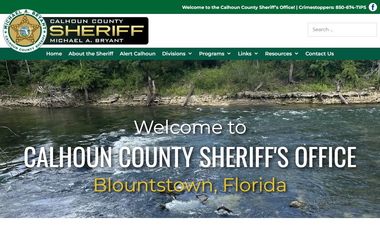 Calhoun County Sheriff's Office homepage used to reach the inmate population jail roster